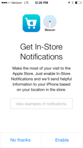 The new 'Apple Store App' offers iBeacon notifications when users enter an Apple retail store.