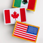 North America Free Trade Agreement countries flag patch on white background.