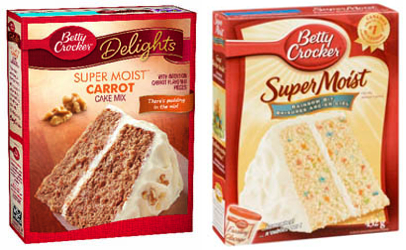 These are two of the three Betty Crocker cake mixes under recall in the U.S. The third is a "Delights" version of the "Rainbow Bit" mix.