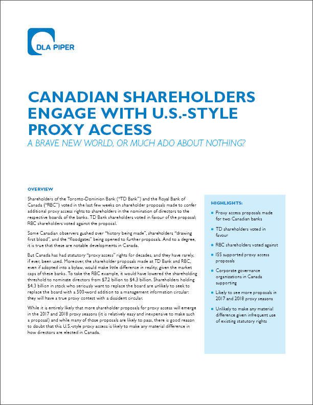 Canadian Shareholders Engage with US-Style Proxy Access