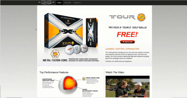 Tour Z Golf Balls' Website Front Page