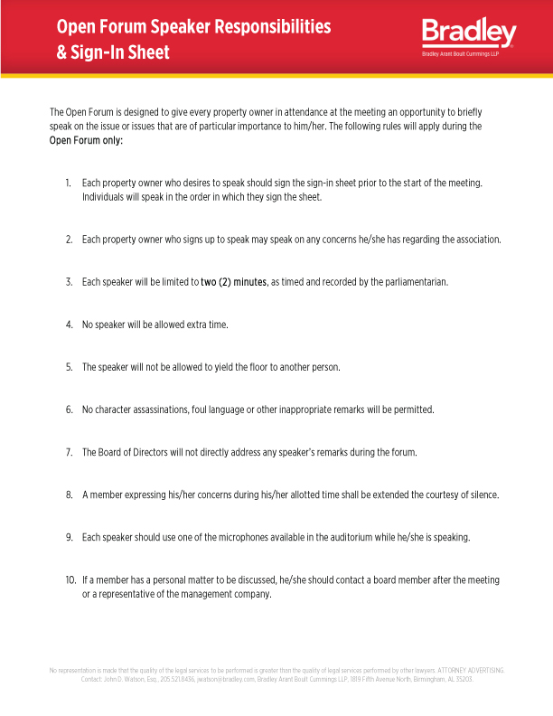 Open Forum Speaker Responsibilities and Sign-In Sheet