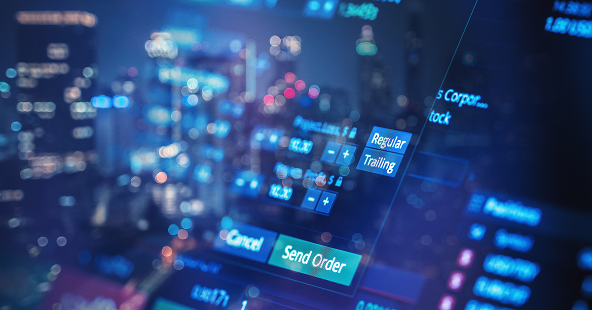 Financial trading chart at digital display