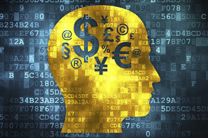 Advertising concept: Head With Finance Symbol on digital background