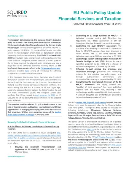 Cover page for European Public Policy Update_Financial Services and Tax Developments_H1 2020