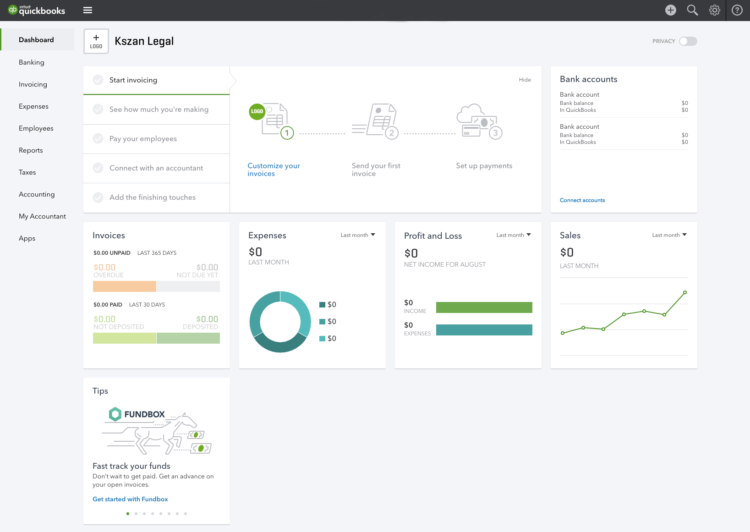 QuickBooks Online Dashboard