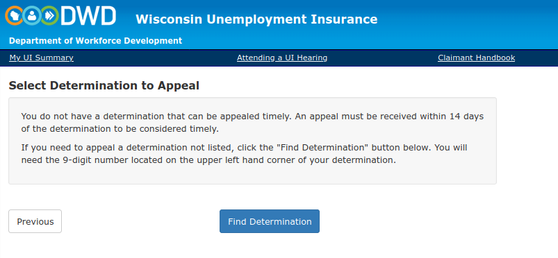 No determinations that can be appealed are listed