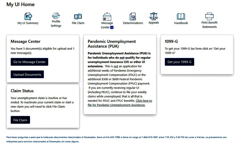New UI portal home screen with messages and claim status showing